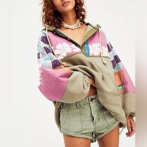 Free People We The Free Near and Far Hoodie Kantha Inspired Sz Medium